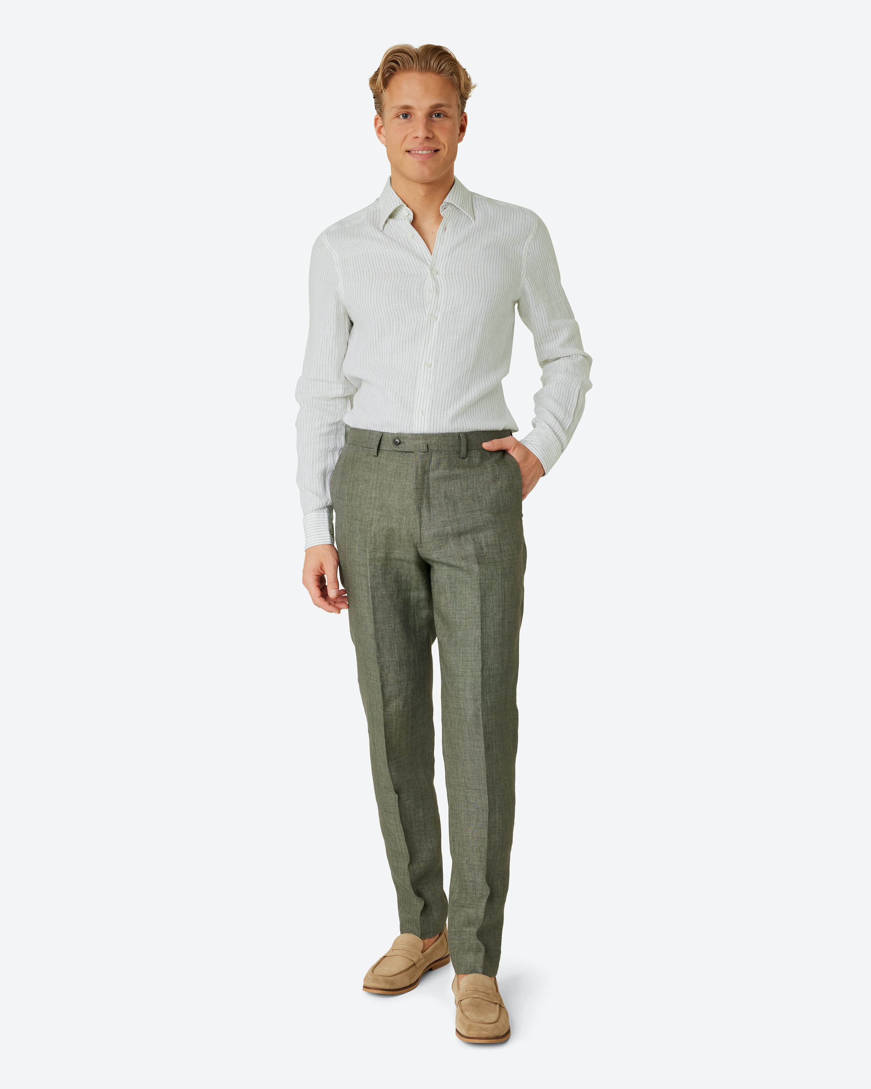 Faded houndstooth linen suit trousers  Massimo Dutti