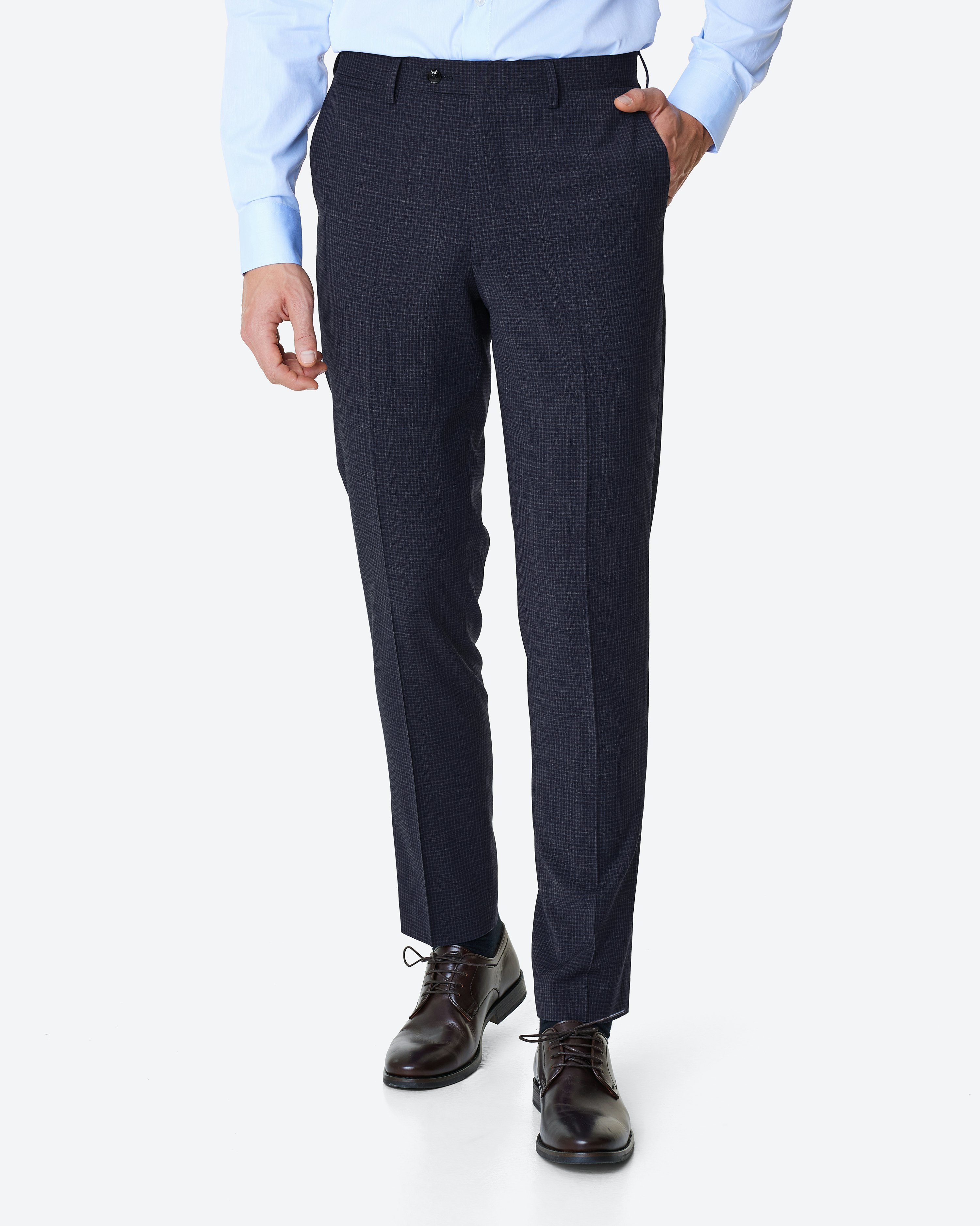 Dobell Dark Blue Check Suit Pants | Dobell