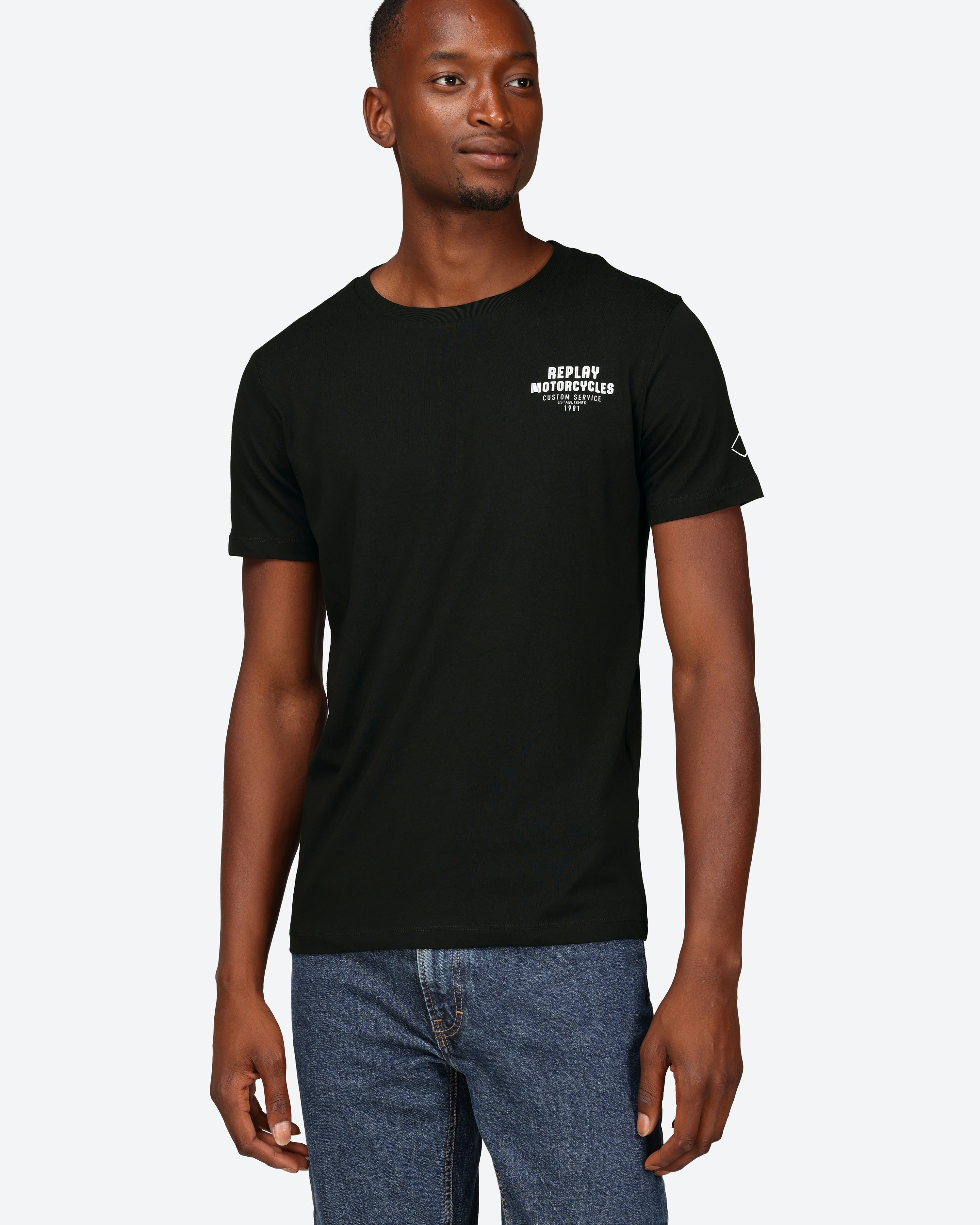 | Men Biker Black Replay Print | Volt T-shirt With