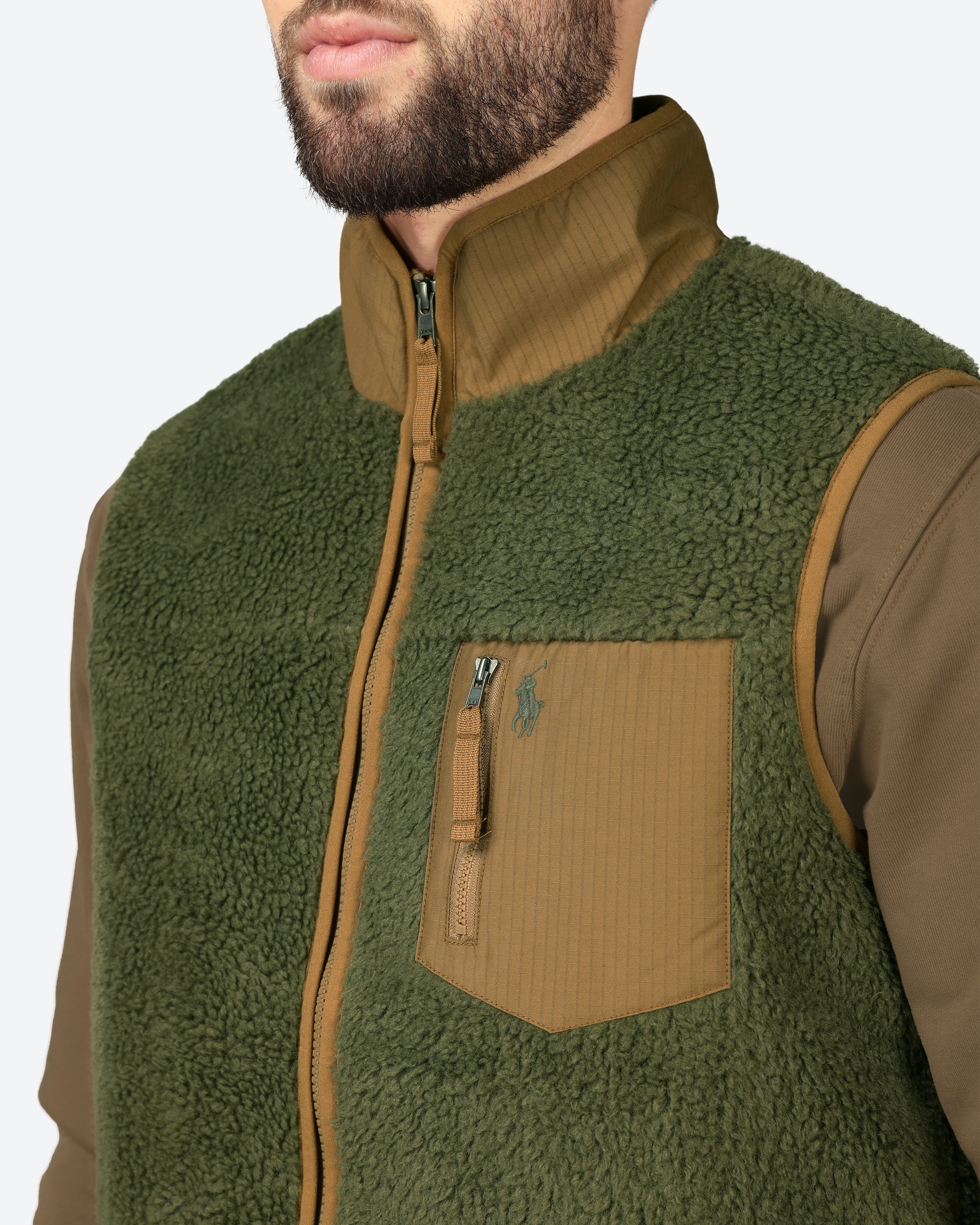 Polo Ralph Lauren Bonded Pile Fleece Vest Olive green | Men | Volt
