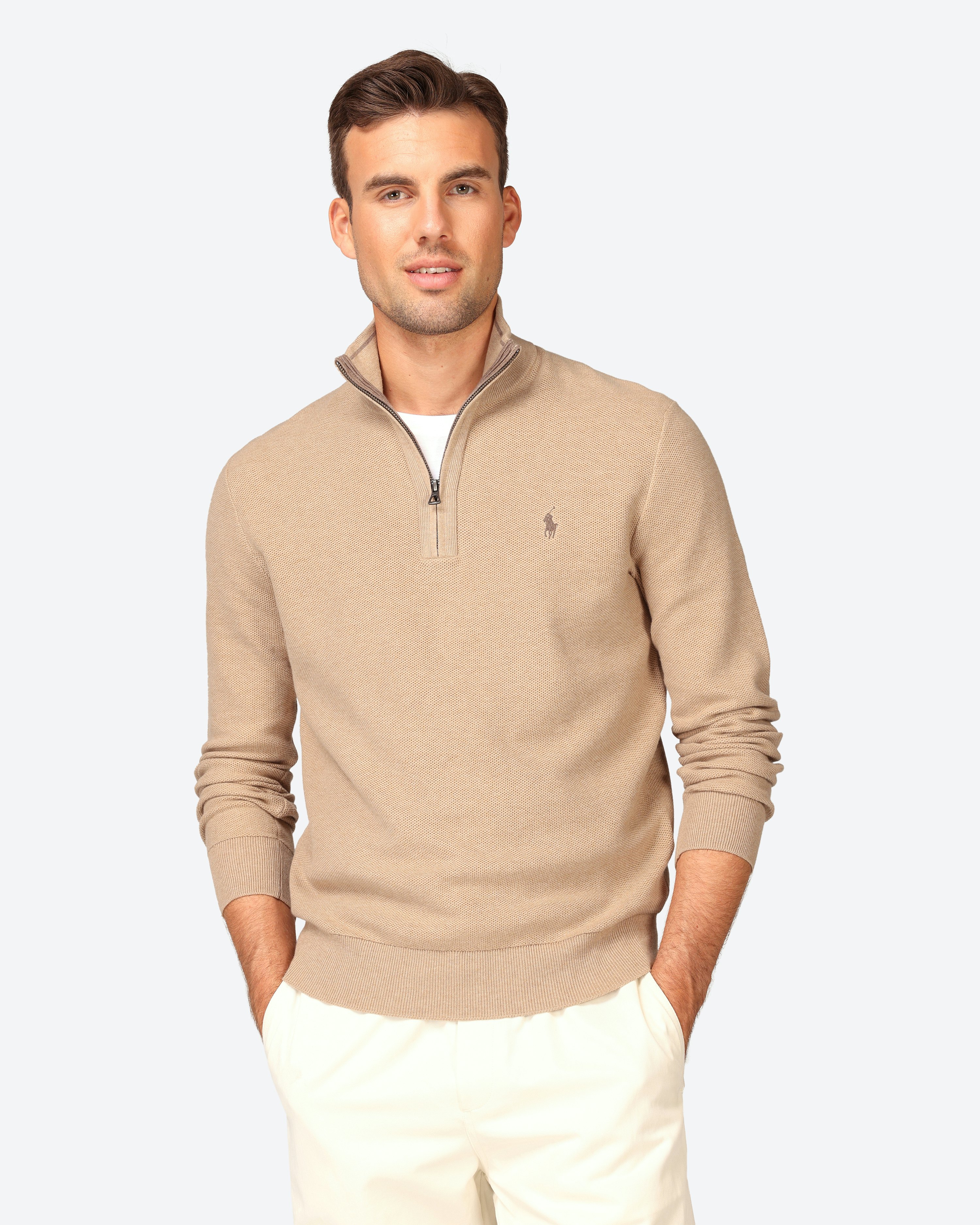 Uddrag bryder daggry Meyella Polo Ralph Lauren Mesh-Knit Cotton Half Zip Sweater Light brown | Men | Volt